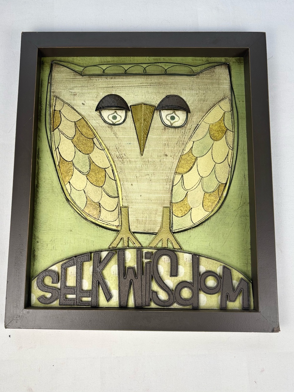 Demdaco Laura McCarragher Owl Seek Wisdom Mixed Media Wall Art 2010 Framed